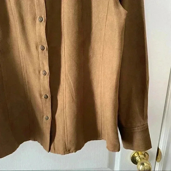 Urban Cotton Western Shirt Faux Suede Long Sleeve Button Front Brown Large - Picture 7 of 16